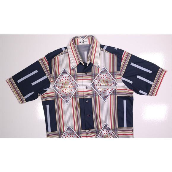 Alan Stuart Vintage 60's 70's Print Design Short Sleeve Button-Up Shirt Large - Picture 2 of 8